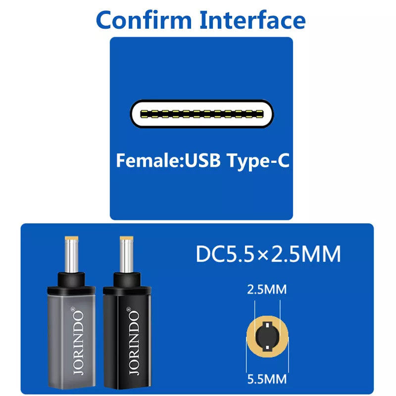 100W USB タイプ C メスから DC 5.5x2.5mm オス PD コネクタ高速急速充電