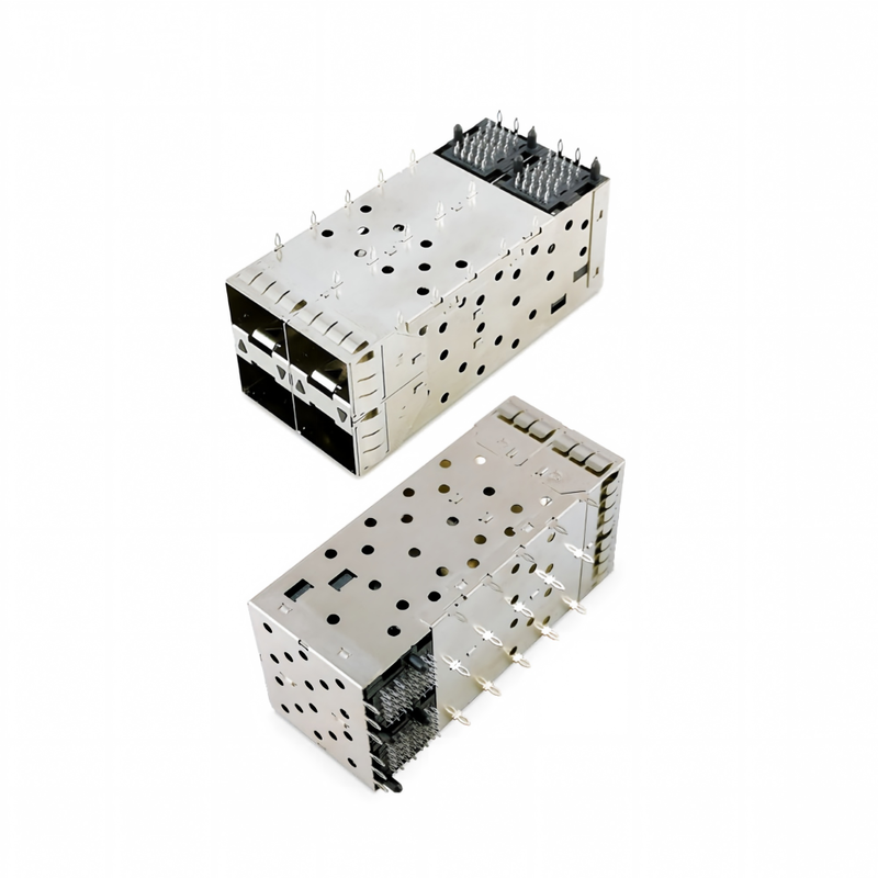 SFP+ 2x2 プレスフィットコネクタ 80ピン 小型型 収縮可能 プラス 積み重ねた 2×1 マルチポート SFP+ コネクタ W/ライトパイプポート