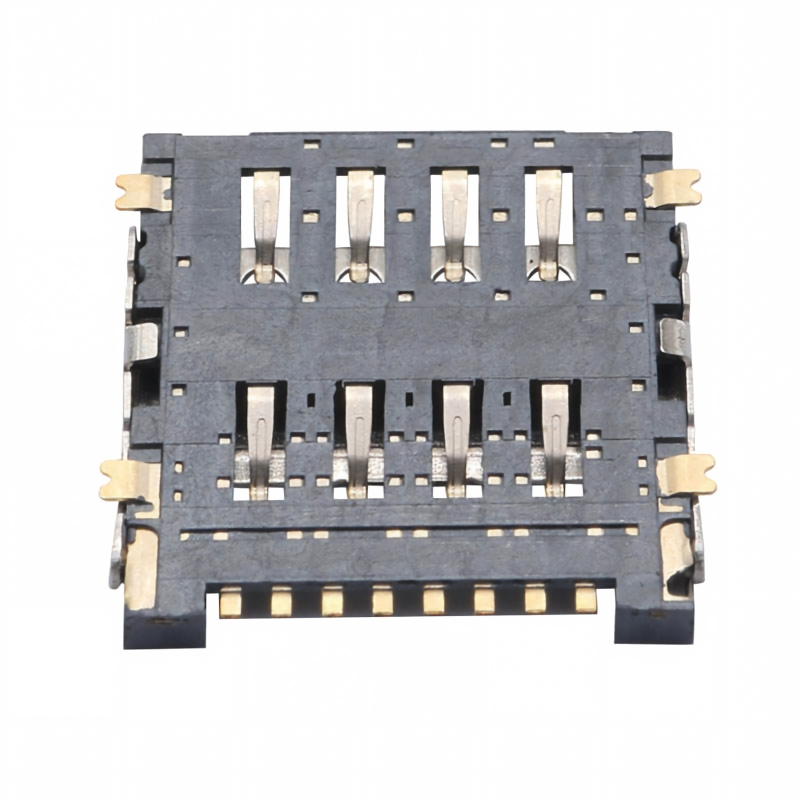 Micro SIMカードソケット 8ピン H1.5 フリップタイプ メスコネクタ SUSシェル 銅合金